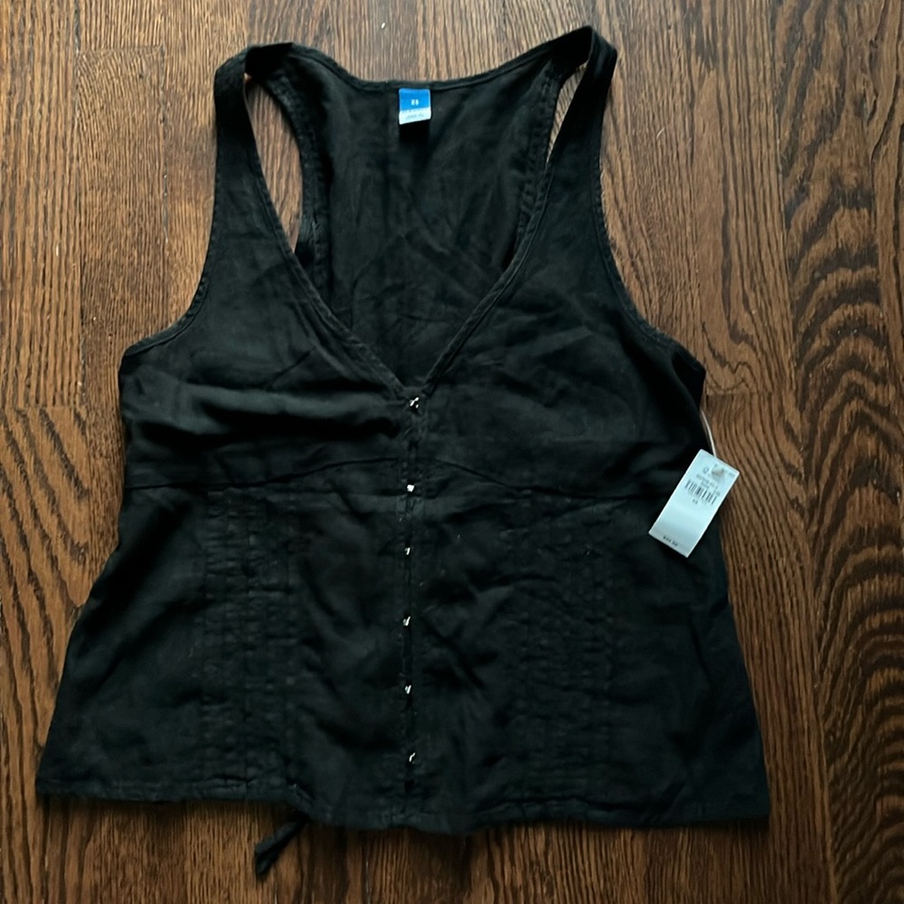 Old Navy black shirt. Like a vest. Hook and eye front. Tie back. NWT. Size XS